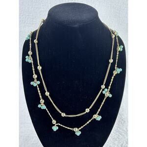 Fashion Gold Tone Chain Necklace with Teal Turquoise Beaded‎ Clusters 24"
